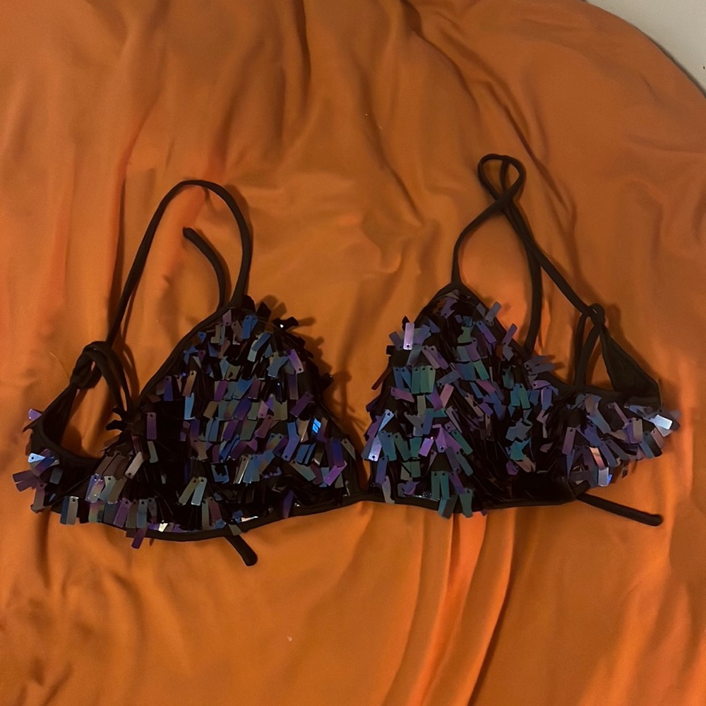 NBW Bikini Festival Top - Holographic Tassles